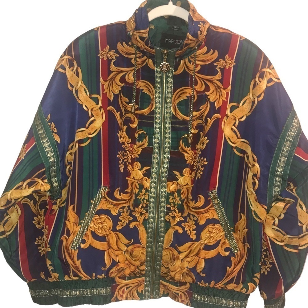 Vintage Margos Jacket Windbreaker Chain Link Ángel Cherub Woman’s Large
